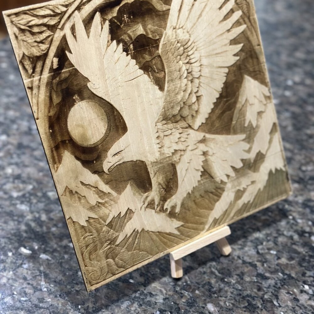 Engraved Eagle Wood Wall Art – 10x10 Rustic Decor - Picture 3 of 3